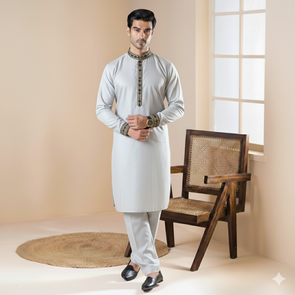 Junaid Jamshed 4 Session Wash & Wear Silver White Color