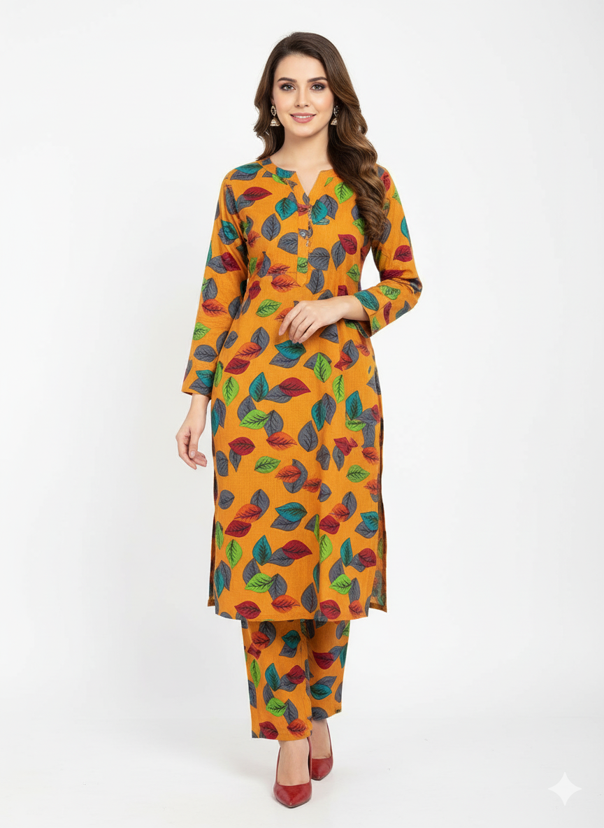 𝘼𝙡𝙡𝙊𝙫𝙚𝙍 2𝙋𝙘 KHADDAR Orangr Dress