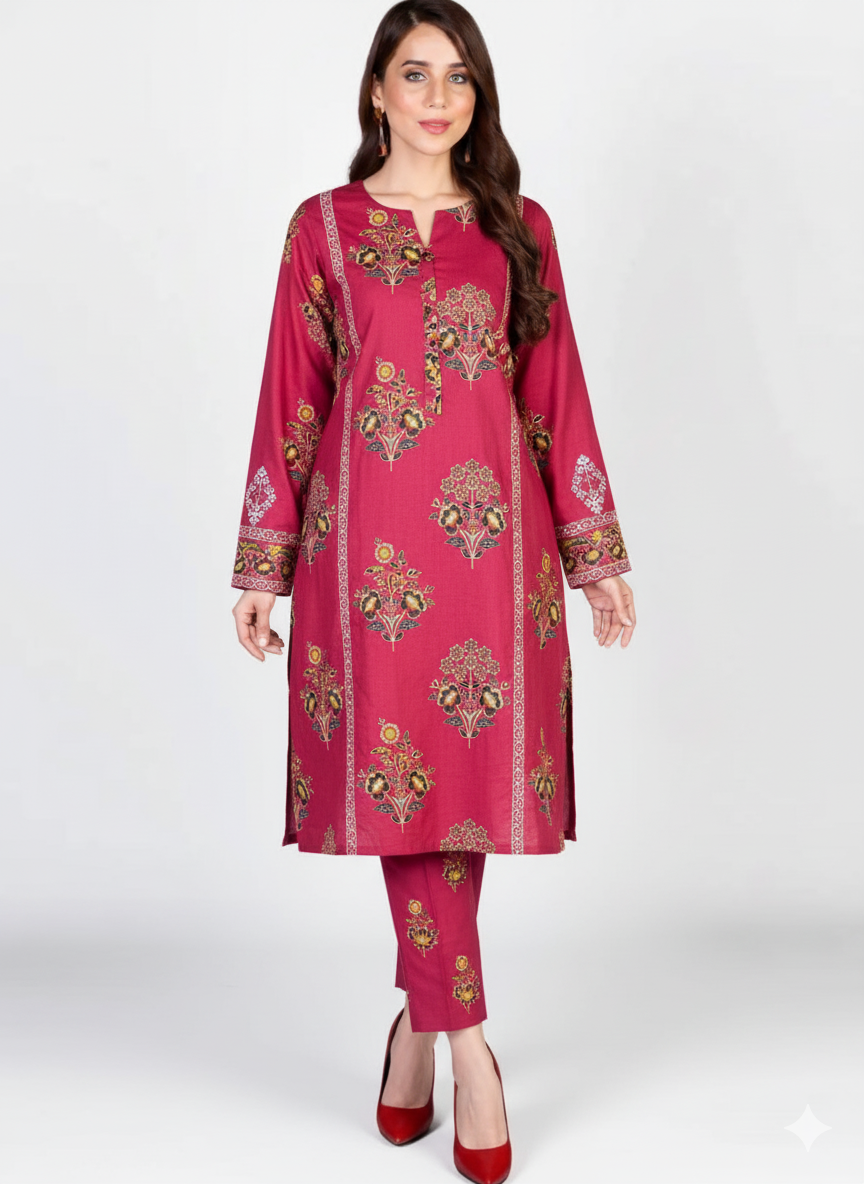 2𝙋𝙘 KHADDAR Pink allover dress